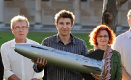 The SCRAMSPACE team and scramjet (half-scale rapid prototype) The SCRAMSPACE team and scramjet (half-scale rapid prototype)