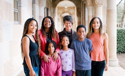 One of the donors, Margaret Robertson with Barbra Zaloumis and her five children. One of the donors, Margaret Robertson with Barbra Zaloumis and her five children.