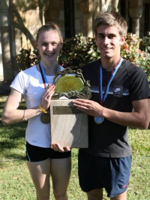 2011 Great Court Race winners Caitlin Sargent (Physiotherapy) and Jordan Pearce (Human Movement Studies).