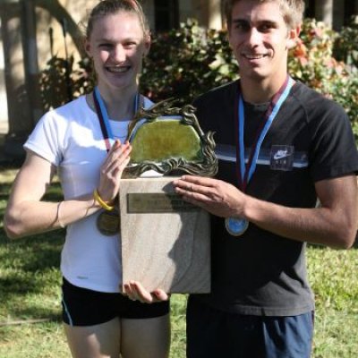 2011 Great Court Race winners Caitlin Sargent (Physiotherapy) and Jordan Pearce (Human Movement Studies).
